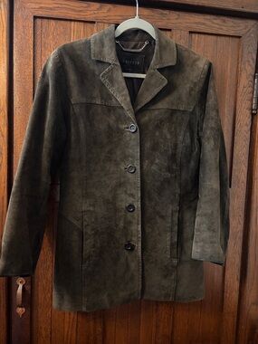 Vintage Express Olive/Dark Brown Suede Button-Front Blazer Size Small